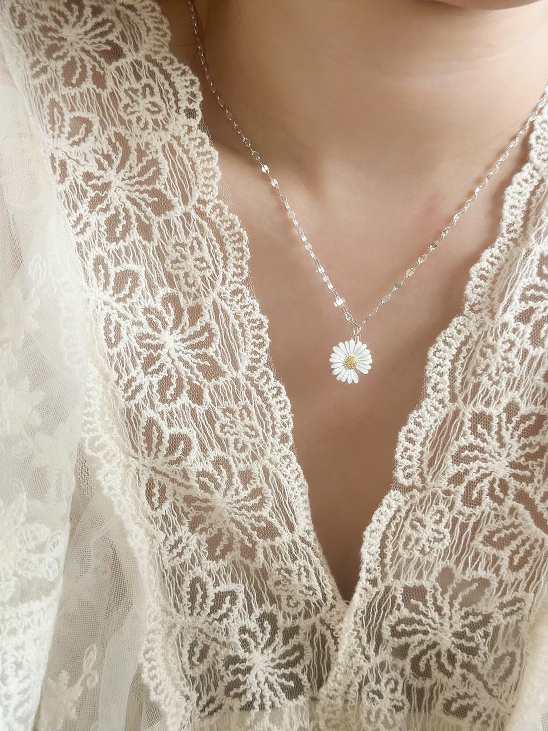 Y141小雛菊🌼閃片純銀項鏈