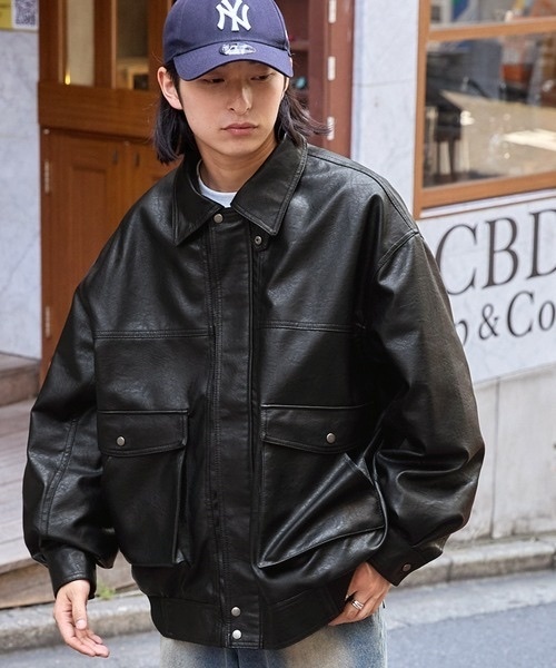 MONO-MART / Oversized Faux Leather Jacket