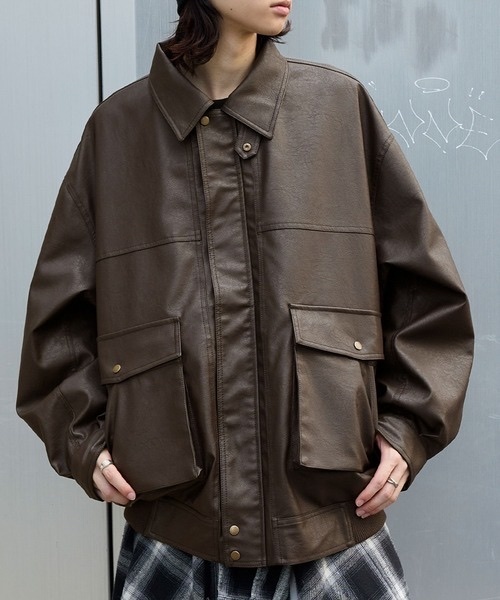 MONO-MART / Oversized Faux Leather Jacket