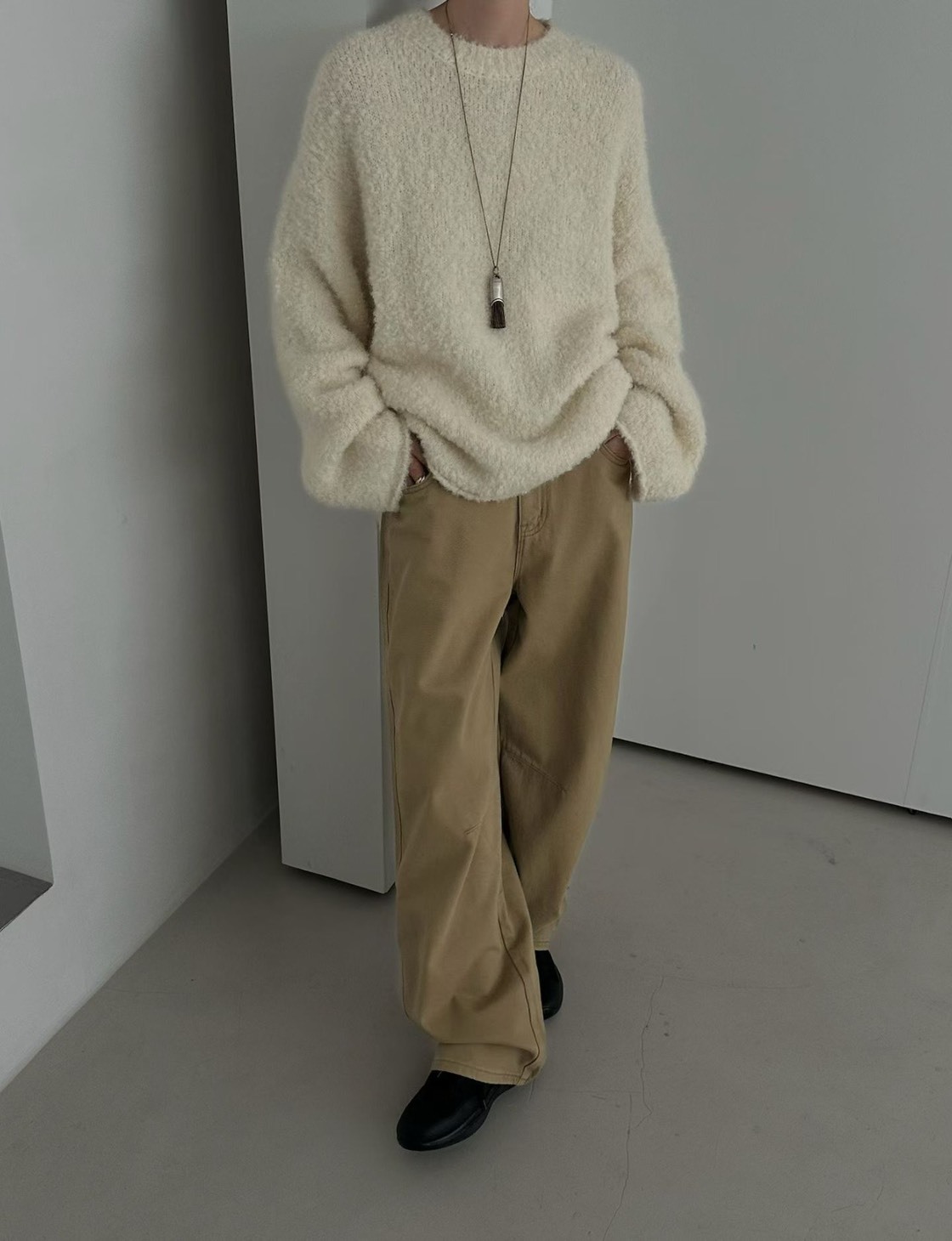 單釦日常休閒卡其長褲