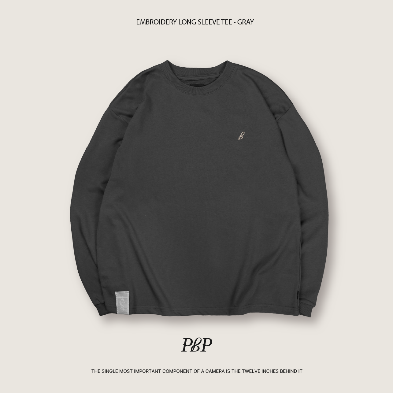 P.B.P - EMBROIDERY LONG SLEEVE TEE  - DARK GRAY