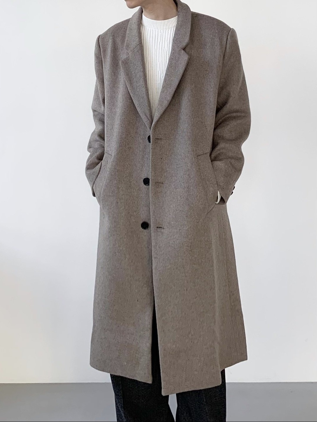 (韓國獨家特價)倫登三扣90%羊毛長版外套