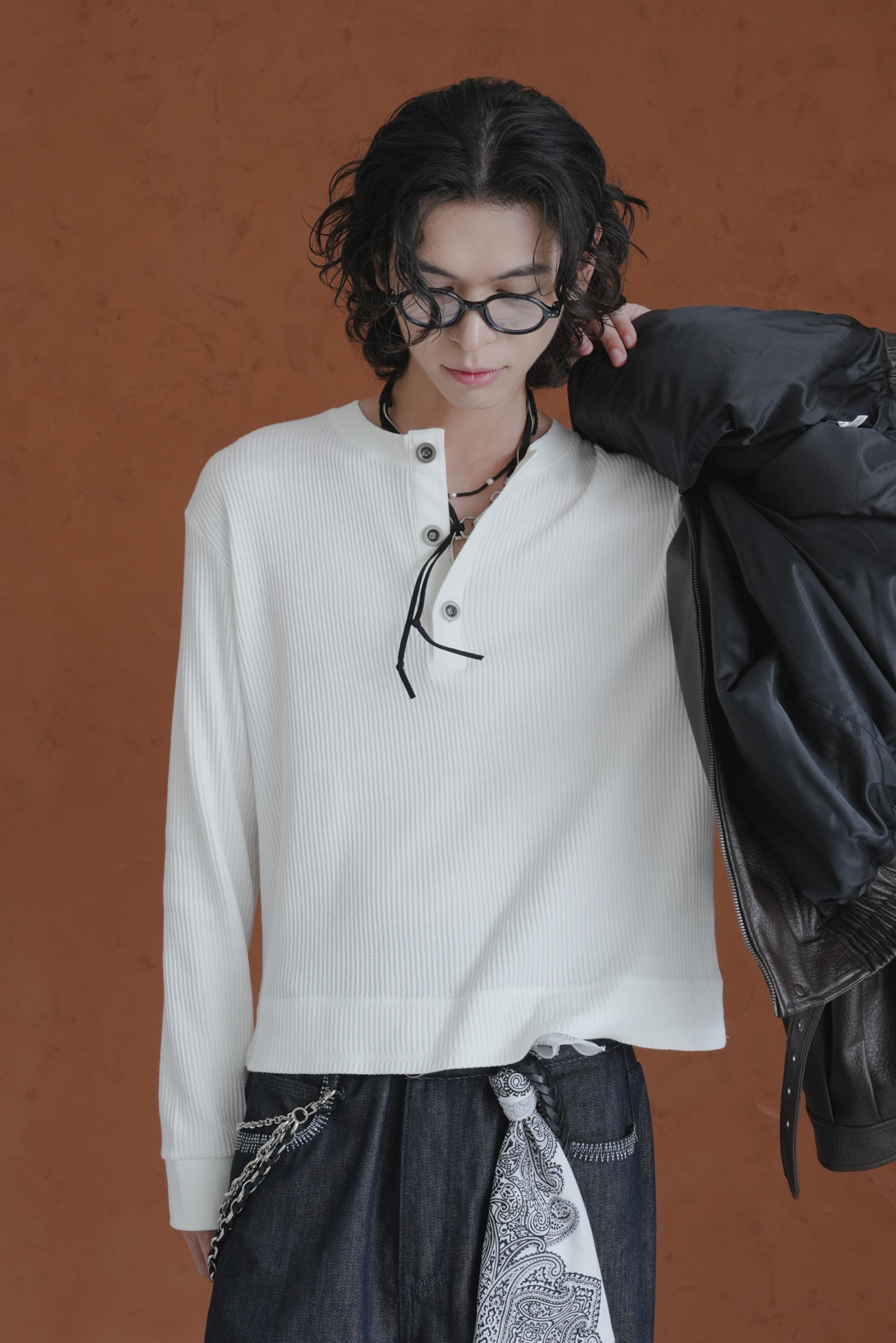 Essential Cropped Waffle Henley #上衣