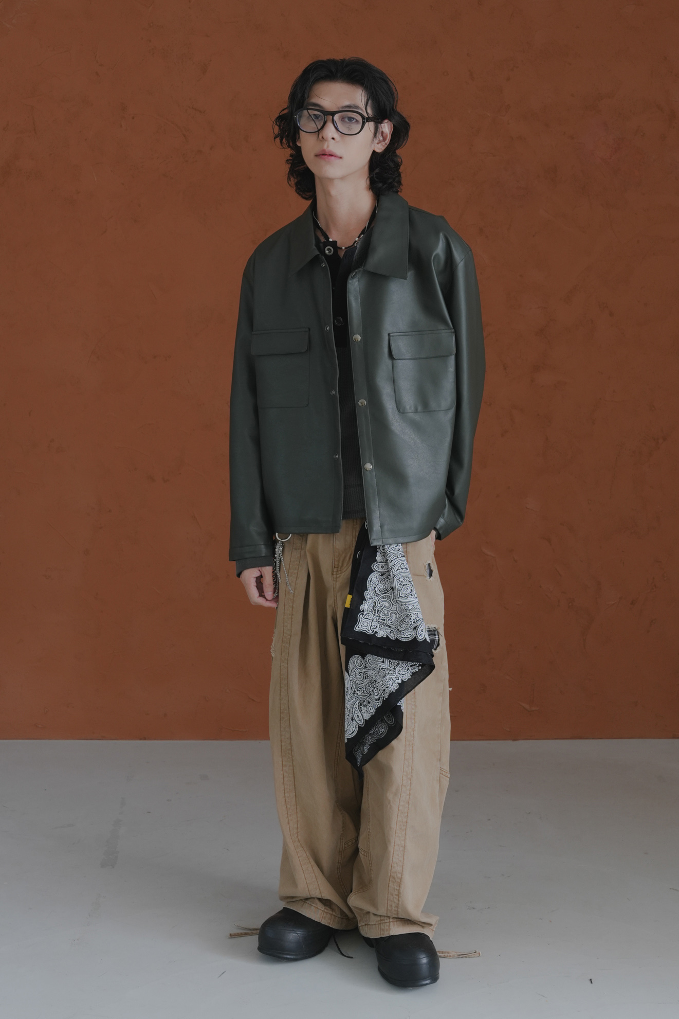 Leather Snap Shirt Jacket #外套