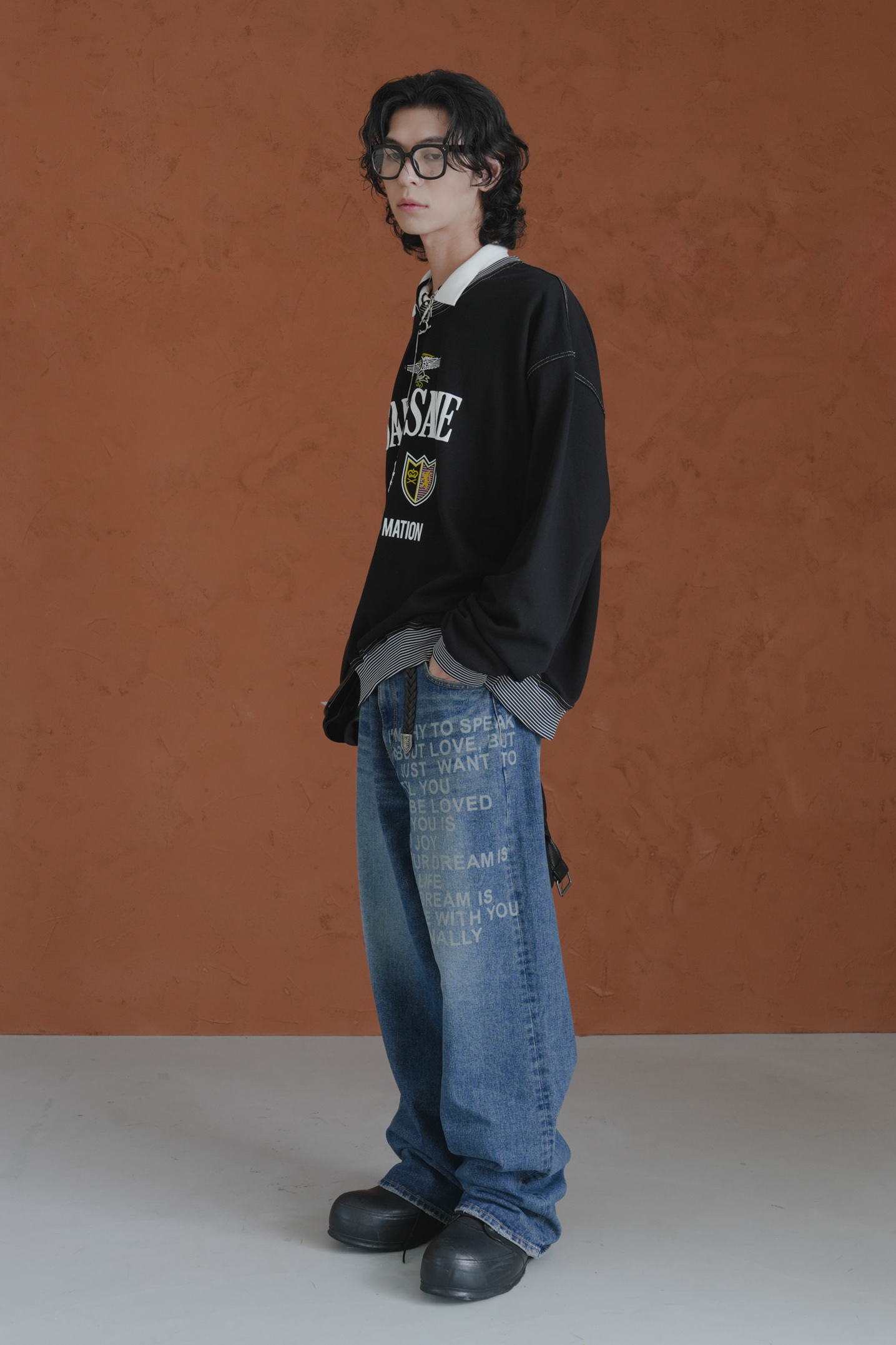 Lettering Wide Denim Pants #牛仔褲