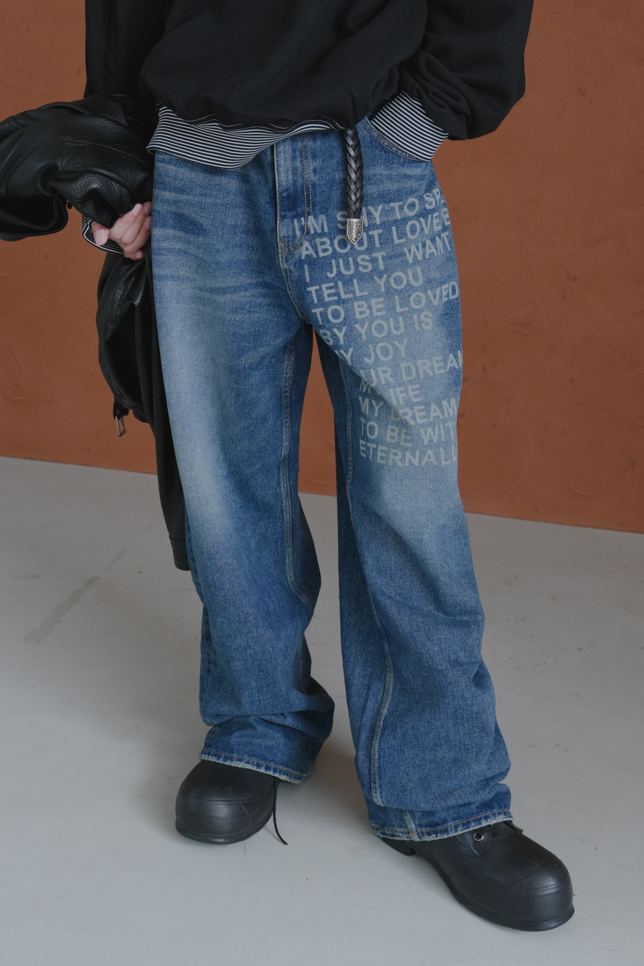 Lettering Wide Denim Pants #牛仔褲