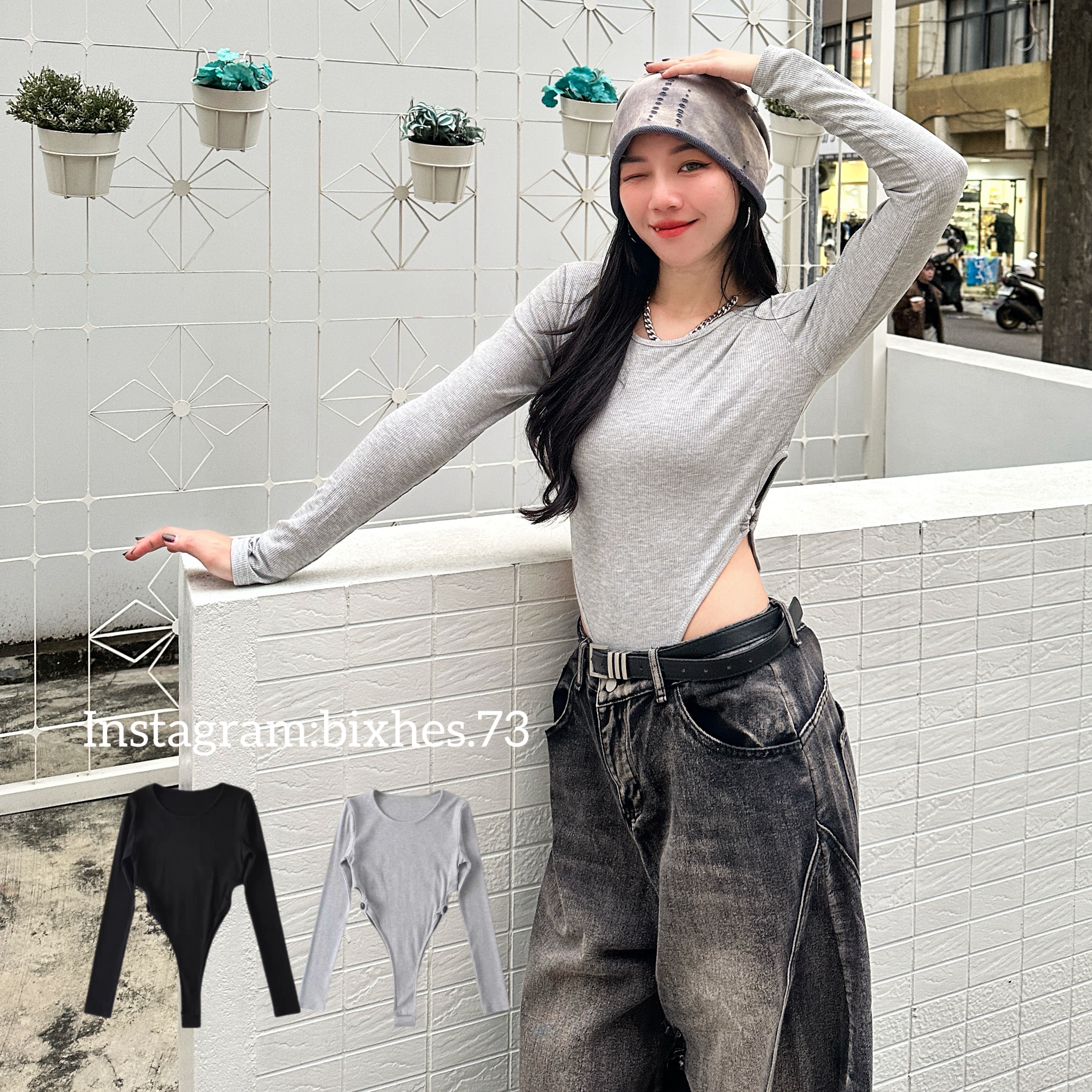 歐美金屬環長袖連體衣(B00030)