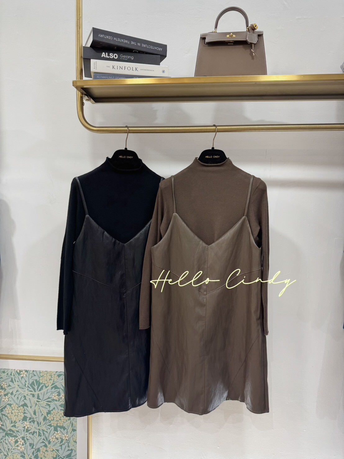 B11031 超甜美兩件式A字皮革吊帶短洋裝