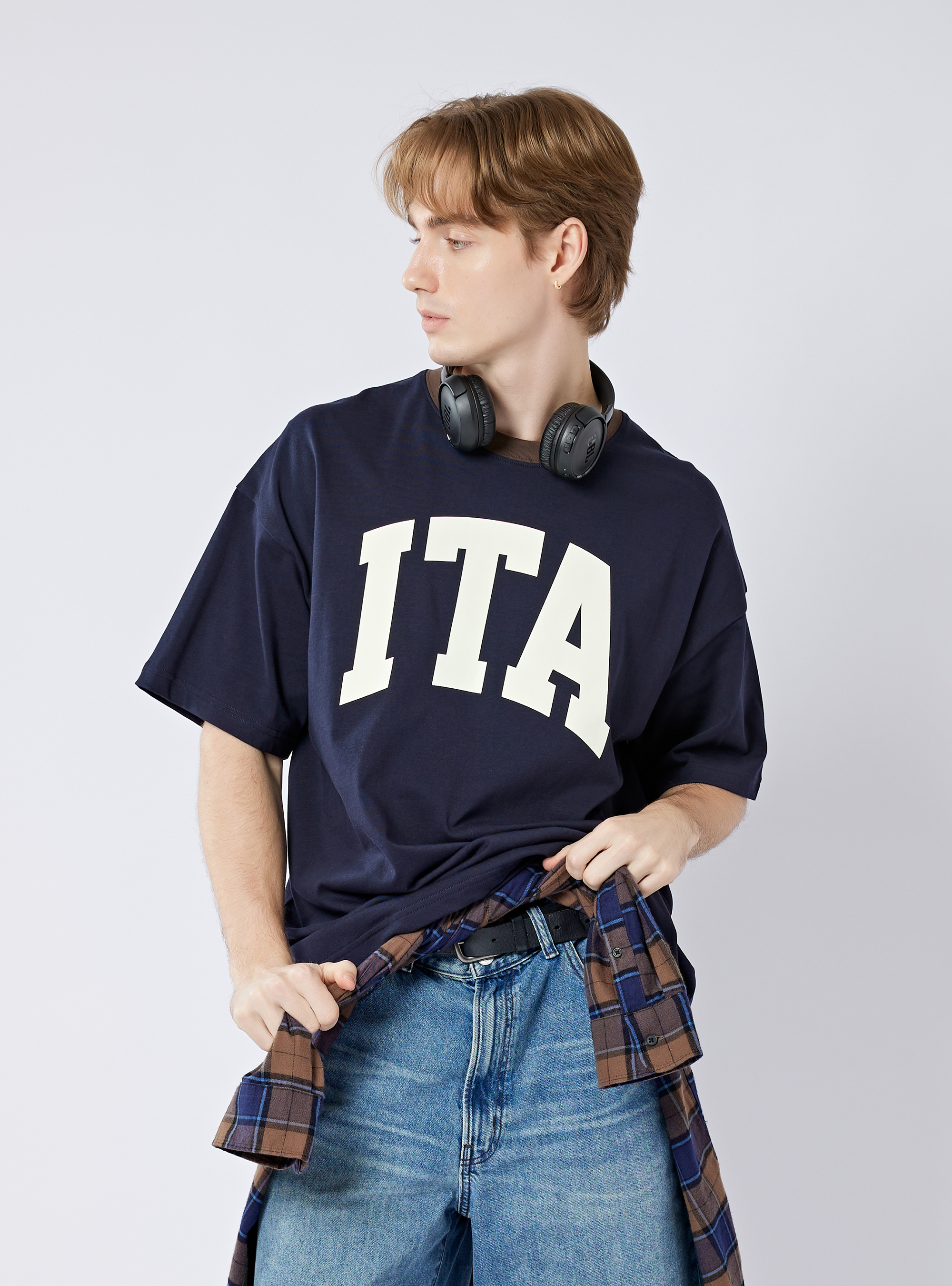 男女適穿 純棉印花圓領寬版T-Shirt