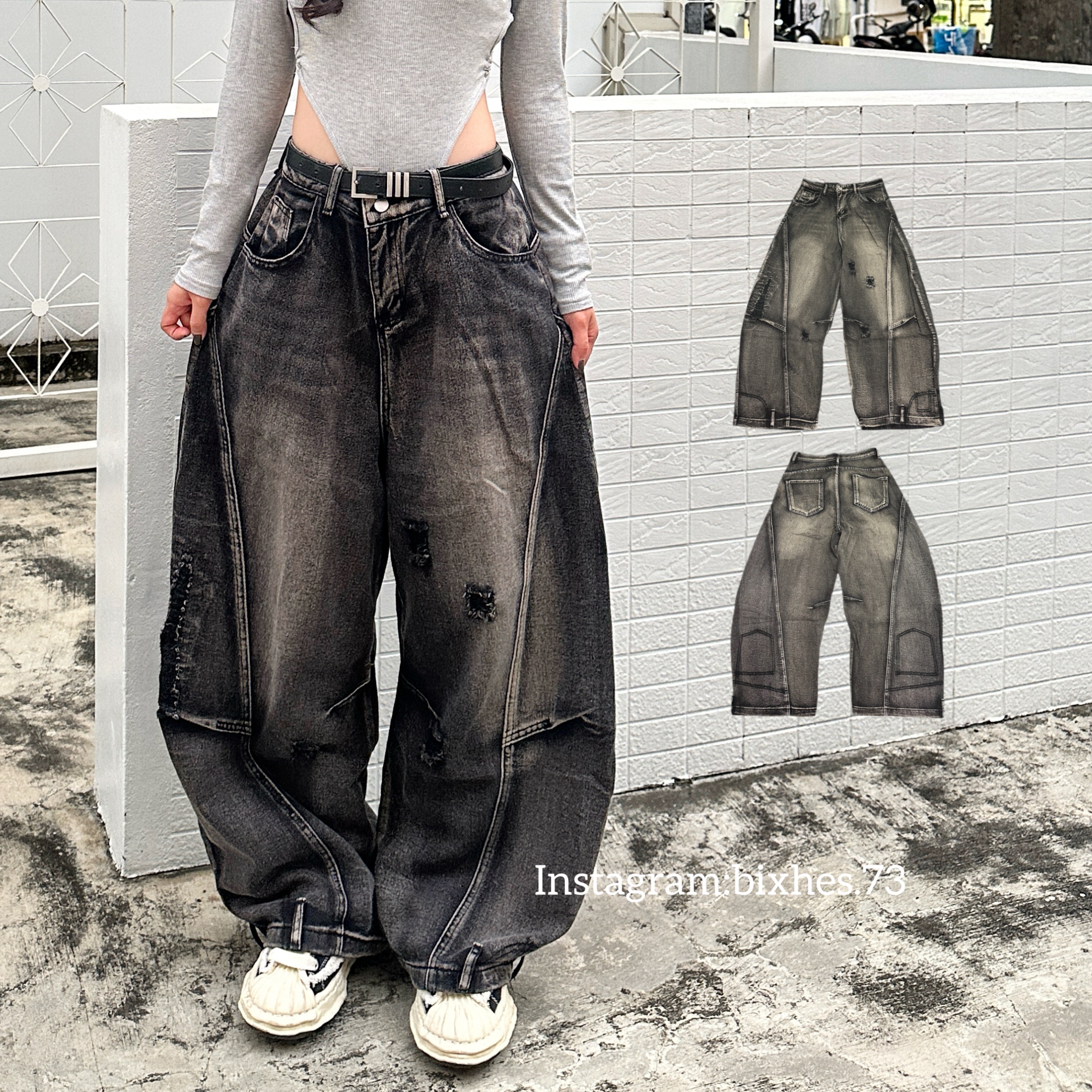 破壞解構牛仔彎刀褲(E00031)