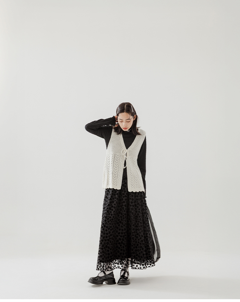 Leopard texture velvet mesh design straight maxi skirt, two colors available【03021637】in stock+pre-order