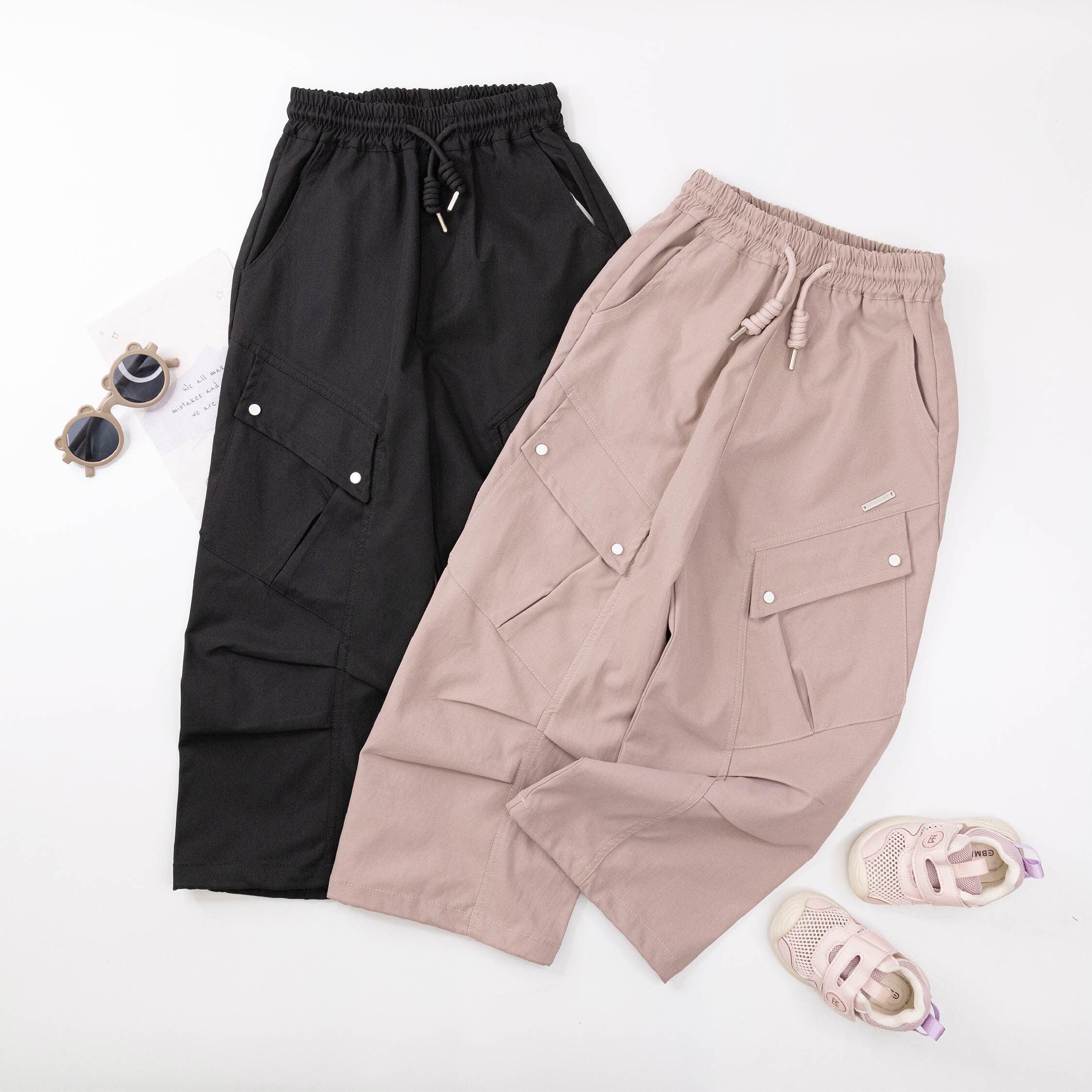 【H55548】斜邊造型口袋寬褲/束口褲＊二色