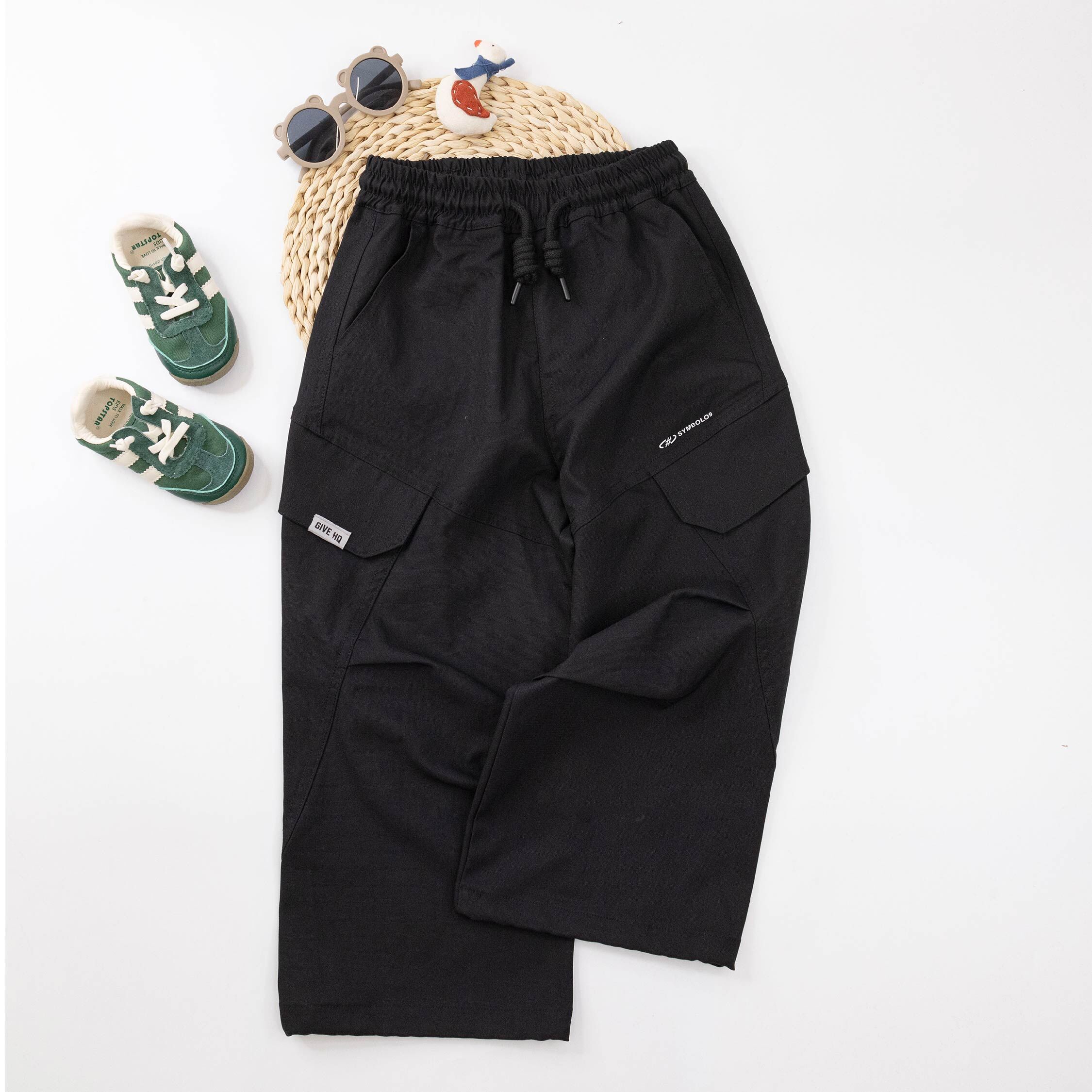 【H55550】率性斜邊口袋寬褲/束口褲＊二色