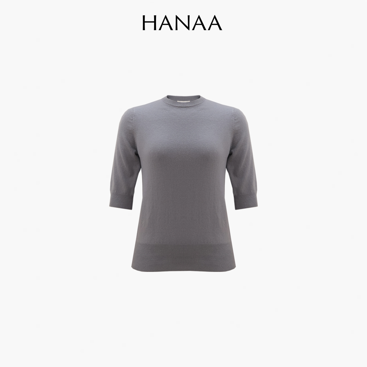 HANAA 新款康賽妮羊絨圓領中袖針織衫