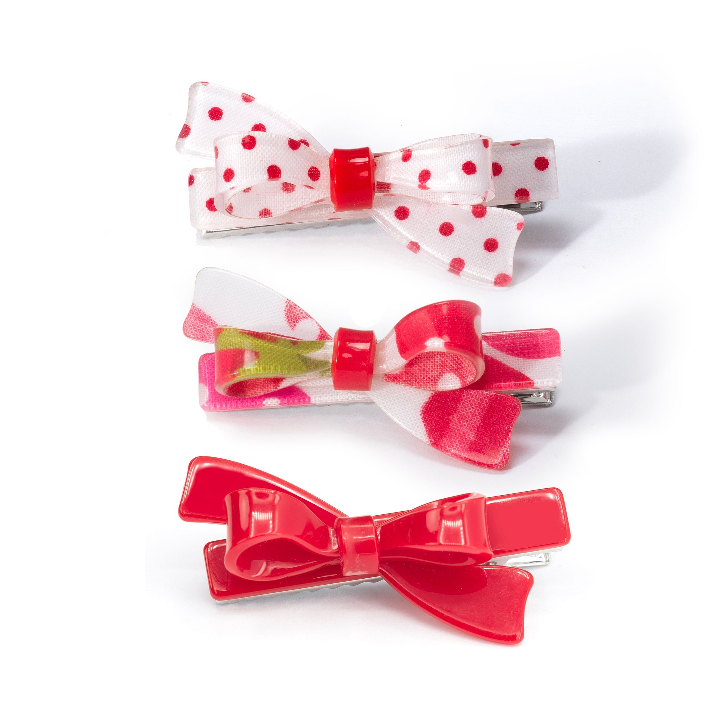 〖 Lilies & Roses 〗紅白布紋蝴蝶結髮夾三入組