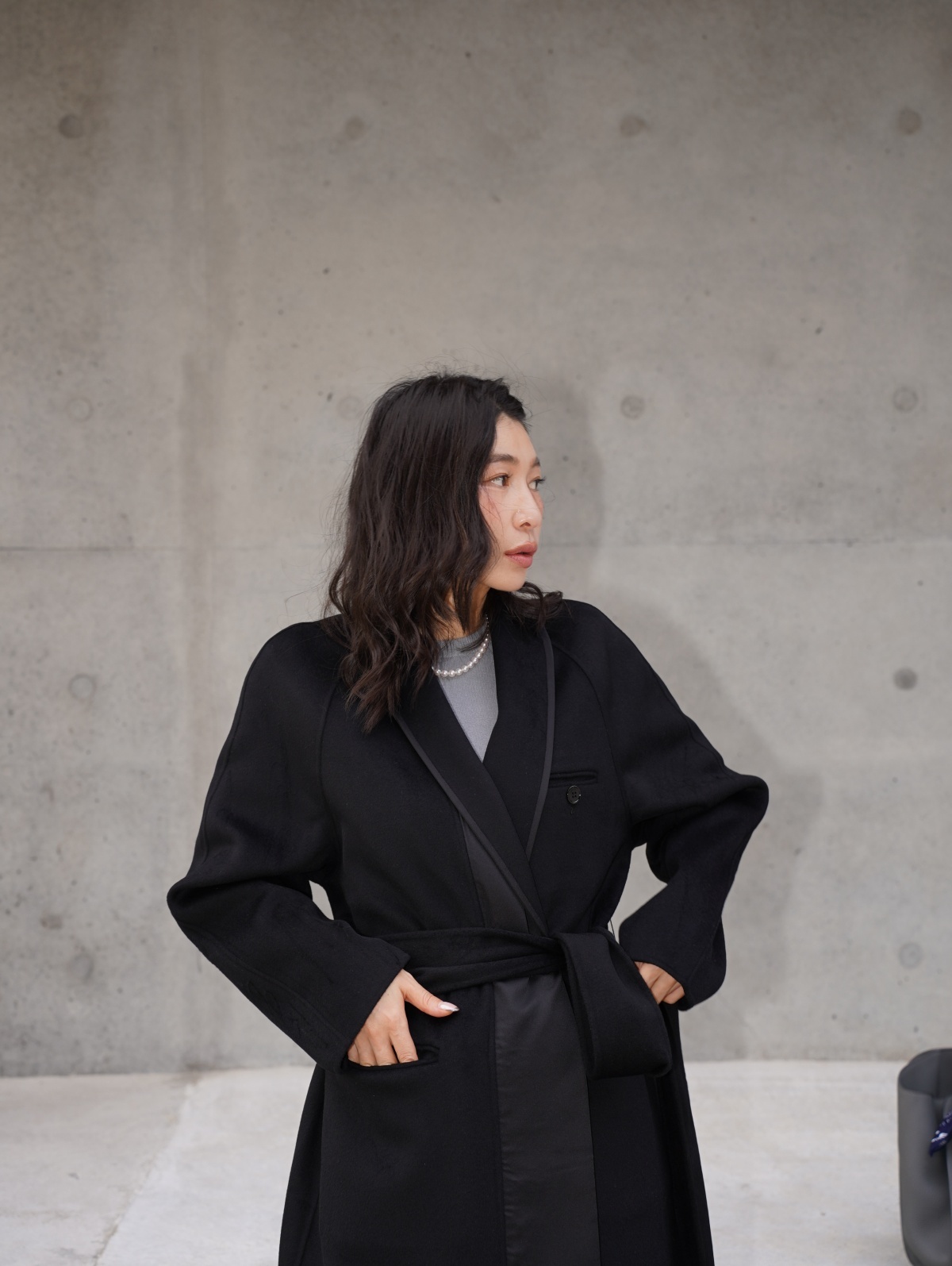 HANAA 新款羊毛混紡雙面呢青果領大衣