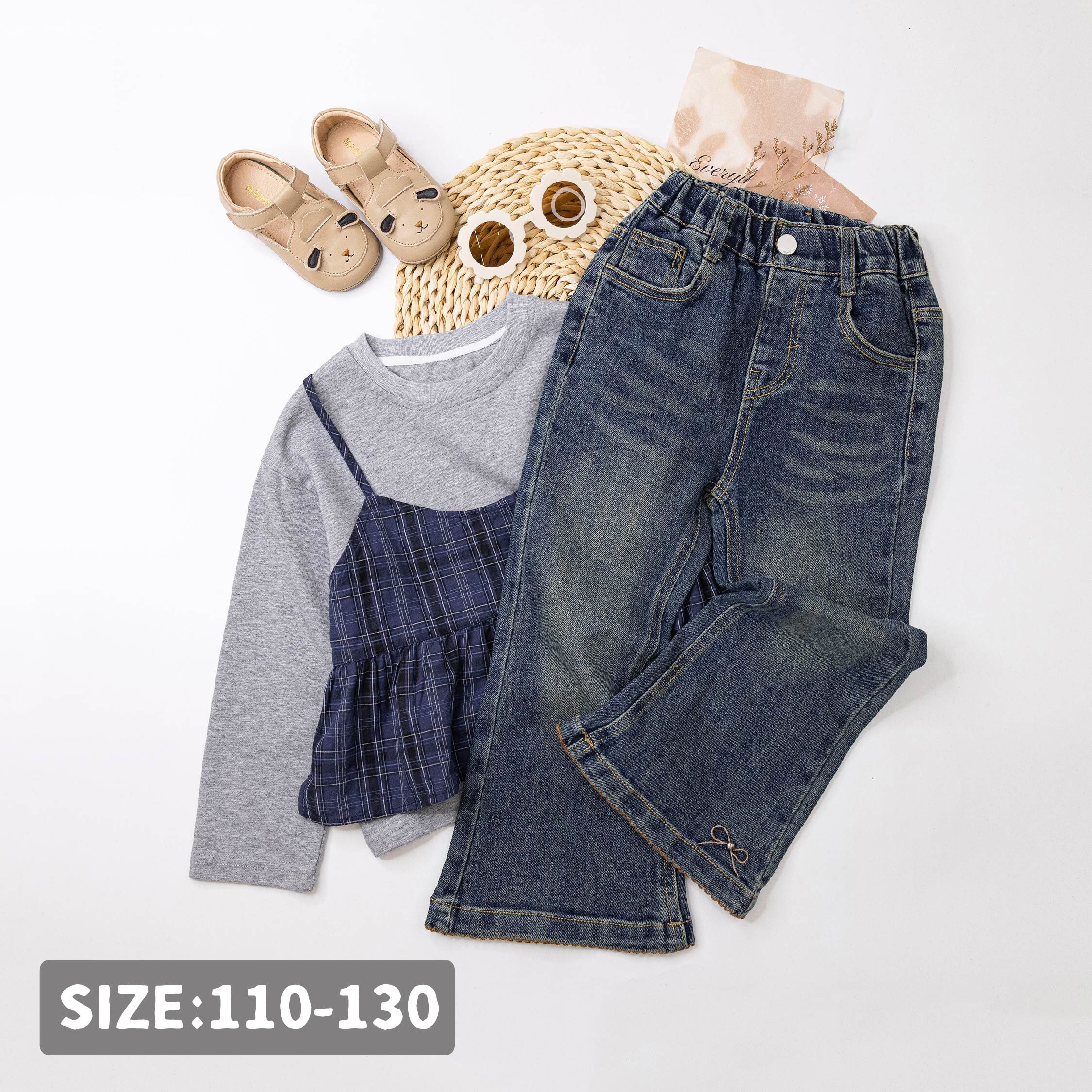 【H55535】甜蜜蝴蝶結微喇叭牛仔褲