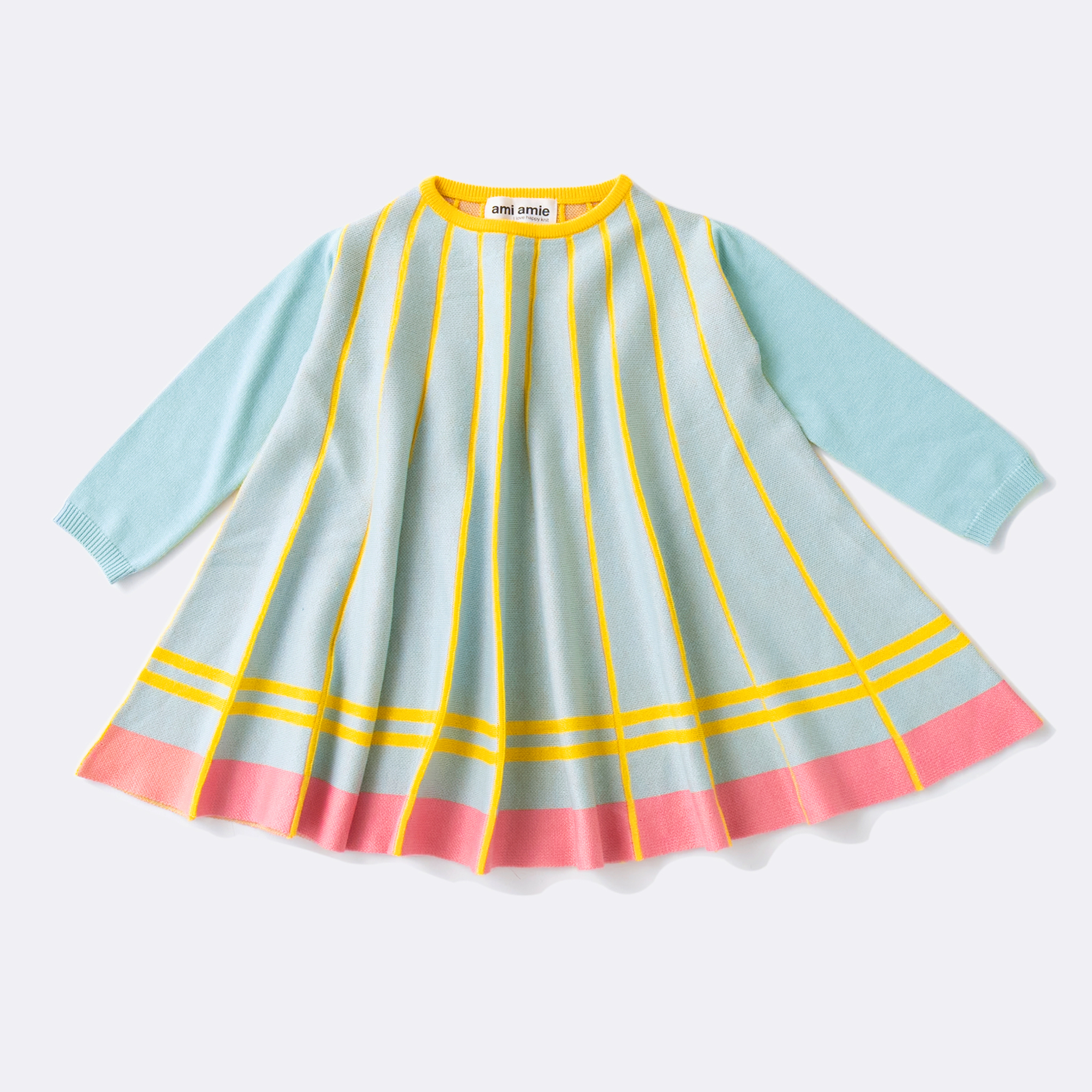 〖 Ami Amie 〗水藍黃條紋傘狀羊毛洋裝