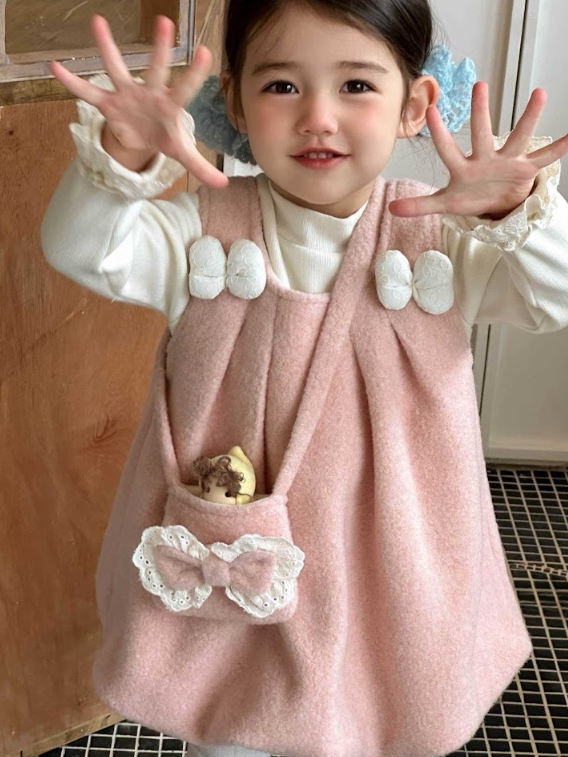 BYB10SE032PK 粉色甜美蝴蝶結泡泡裙打底上衣套裝連包包