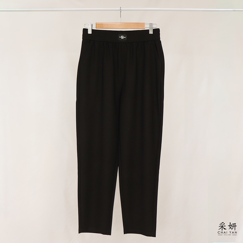 棉蕾絲刺繡布標鬆緊腰窄管長褲