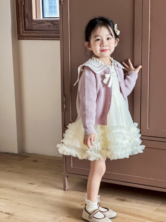 BYB11SE001PE 紫芋色可愛貓水手領針織外套連紗裙套裝