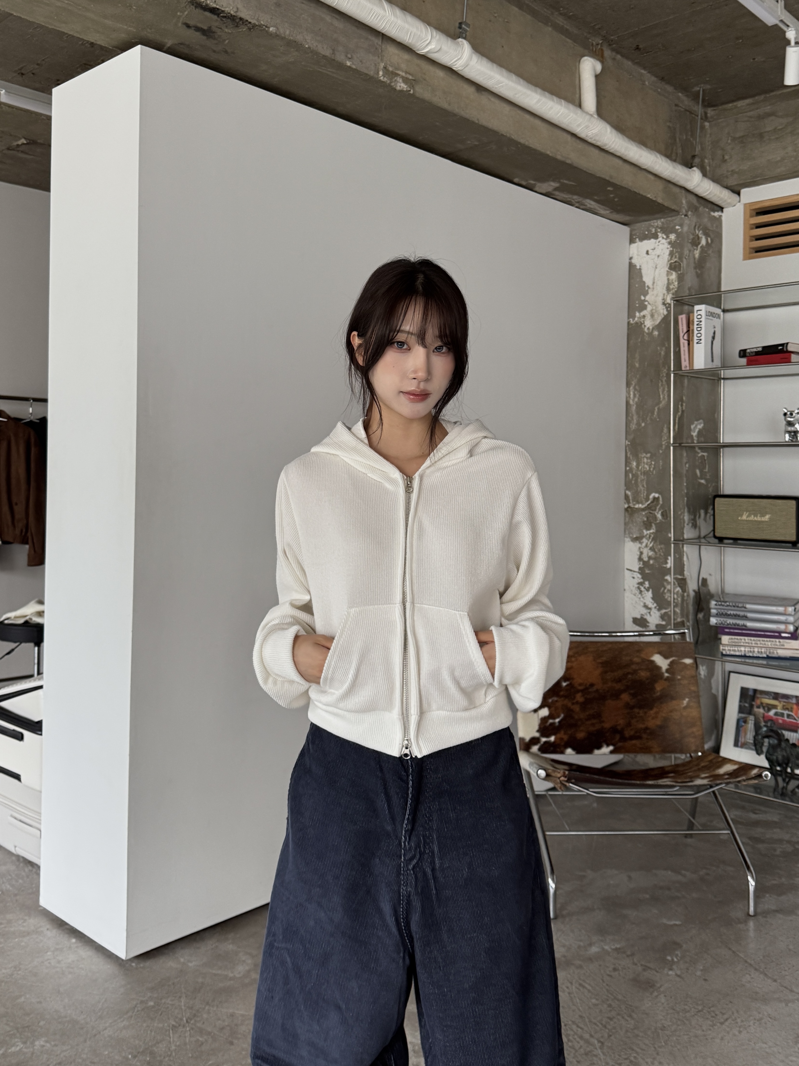 BOXY 雙拉鏈 寬短 針織 連帽外套（部分現貨）