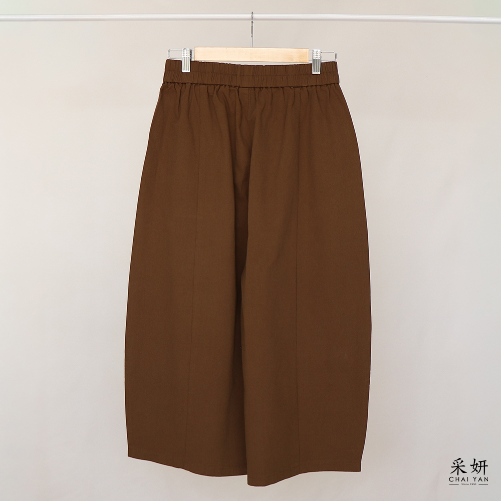 口袋狗狗刺繡鬆緊腰寬長褲