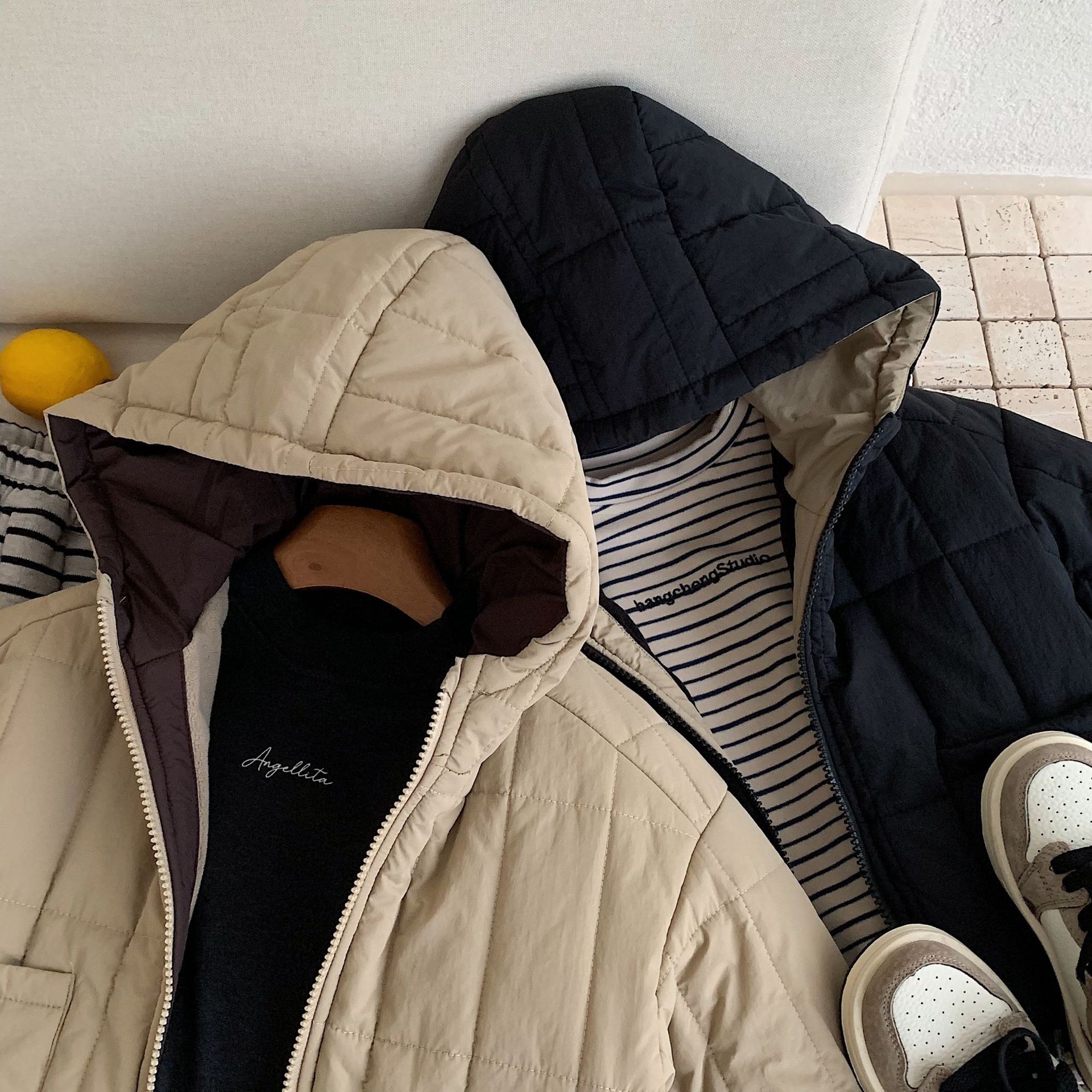 現貨｜ 卡其 130 夾棉連帽外套 ᝰ.