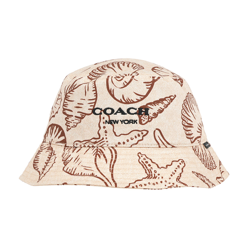 【COACH】刺繡Logo 貝殼圖案棉質漁夫帽 M-L (深自然色)
