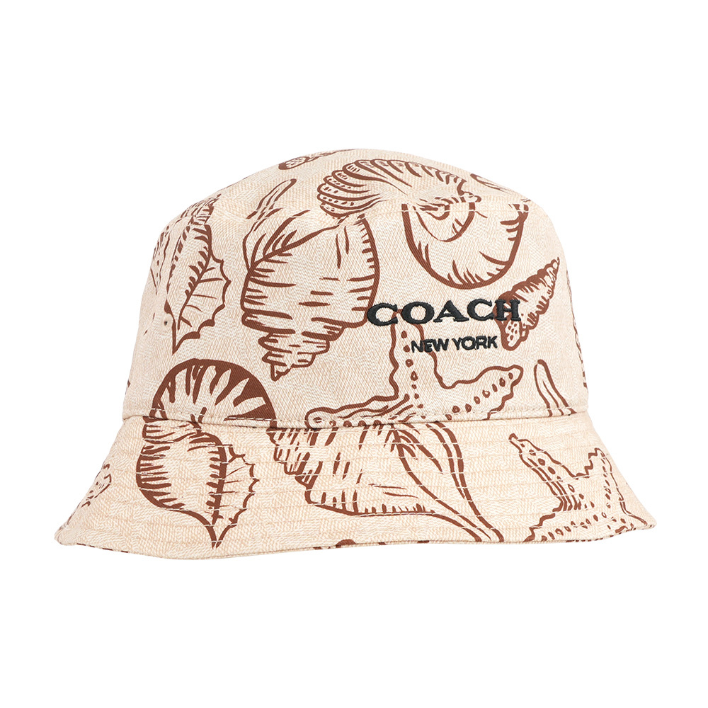 【COACH】刺繡Logo 貝殼圖案棉質漁夫帽 M-L (深自然色)