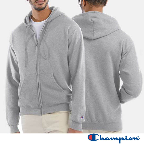 男款-小C素面內刷毛長袖重磅連外套-灰色 （美規尺寸）