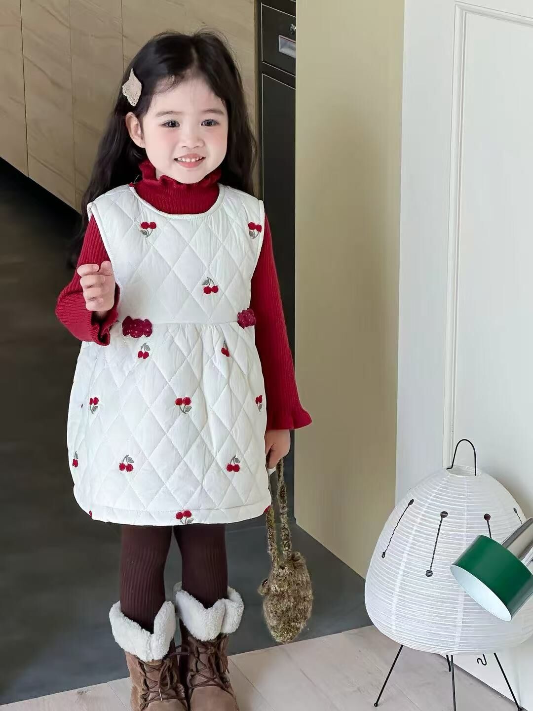 BYB11SE004WE 可愛櫻桃糖果夾棉背心裙連打底套裝