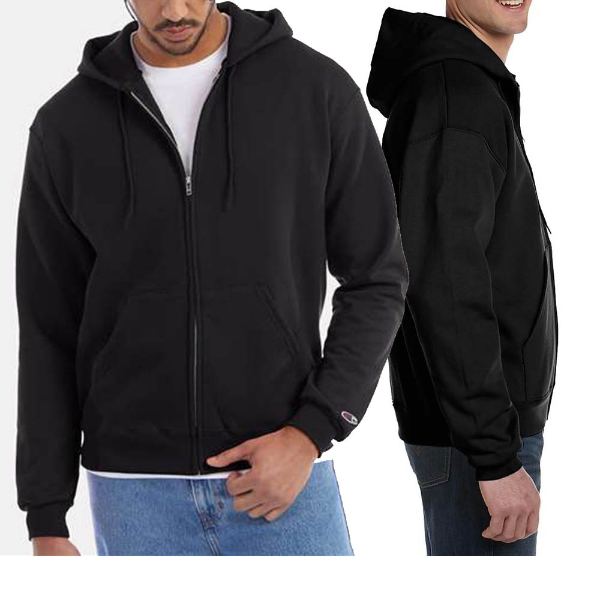 男款-小C素面內刷毛長袖重磅連外套-黑色 （美規尺寸）