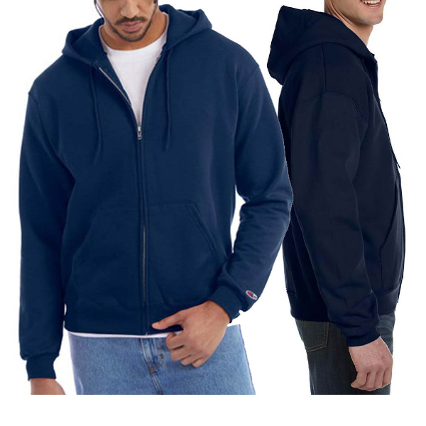 男款-小C素面內刷毛長袖重磅連外套-深藍色 （美規尺寸）