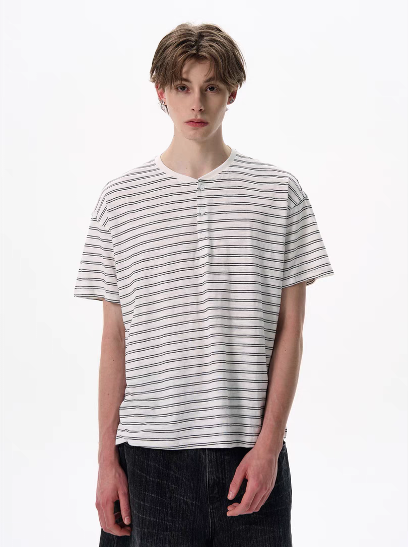 084. Striped Henley T-Shirt