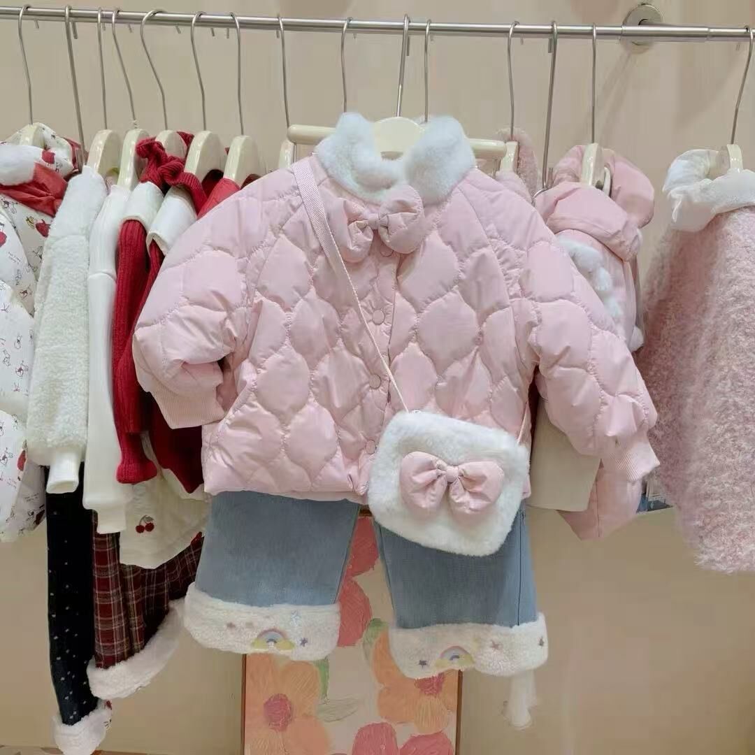 BYB11OW005PK 甜甜公主風毛毛領棉外套連毛毛蝴蝶結包