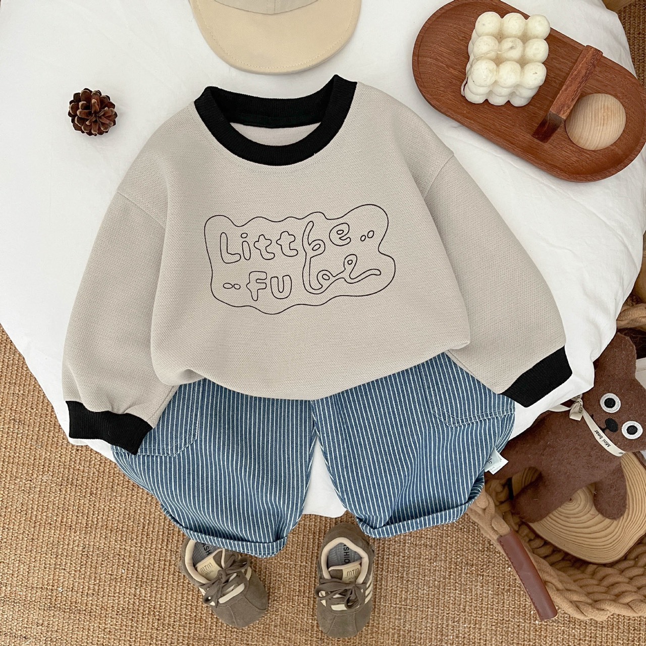 條紋牛仔直筒褲