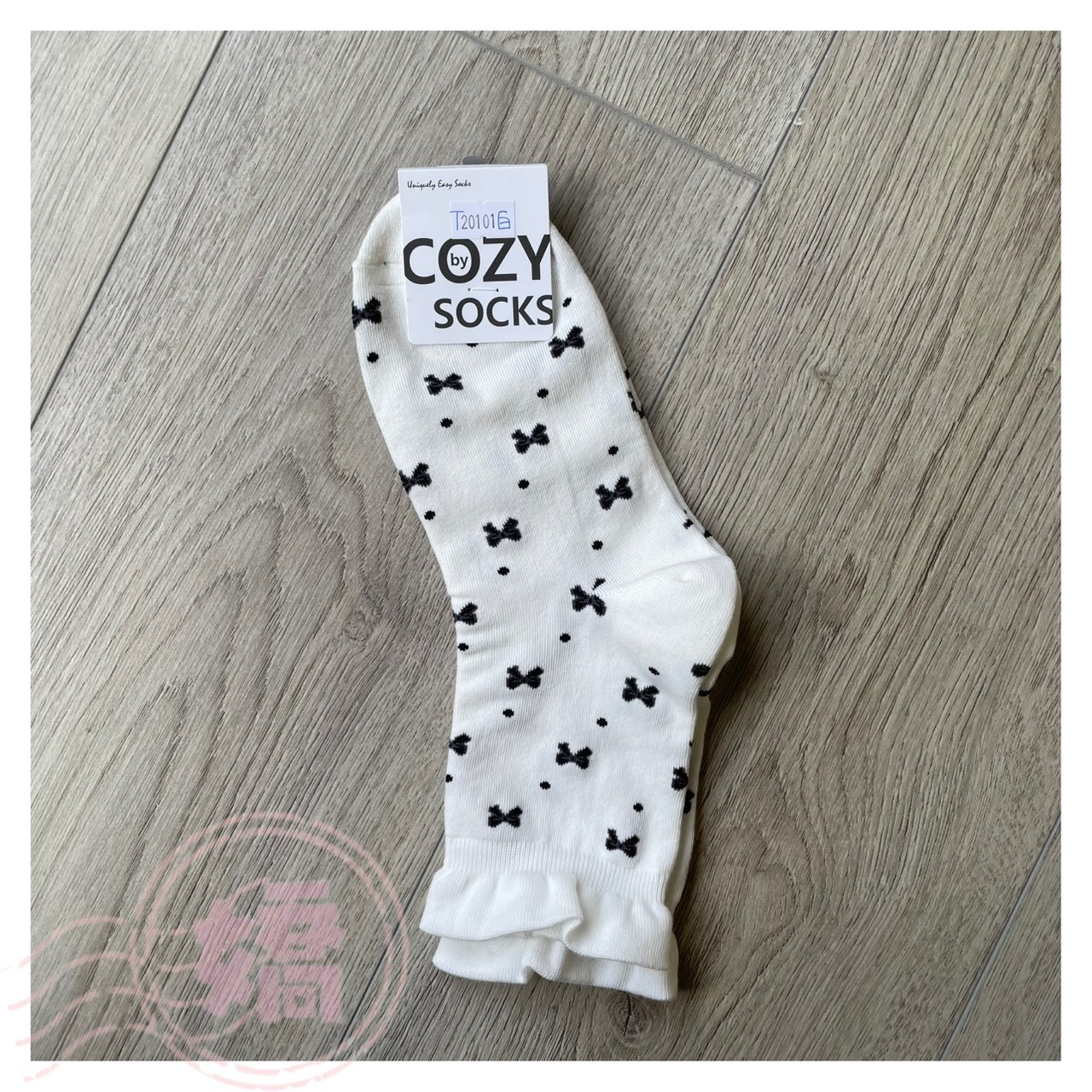 T20101滿版點點蝴蝶結木耳邊襪(白'黑)