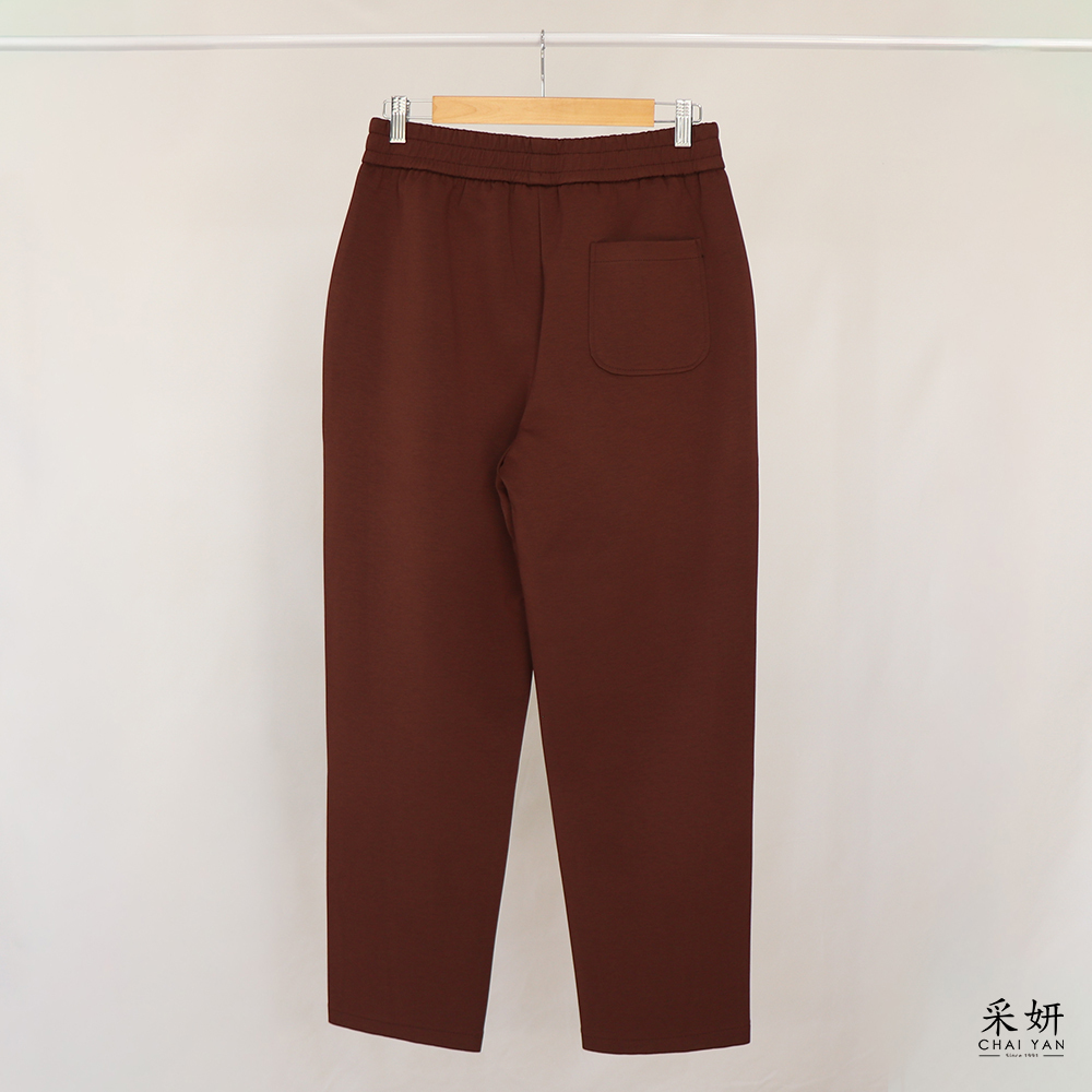 空氣棉水鑽布標鬆緊腰窄管長褲