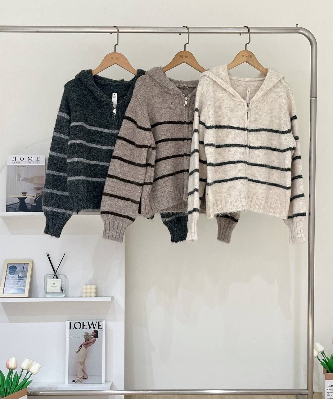 條紋針織連帽外套|大人