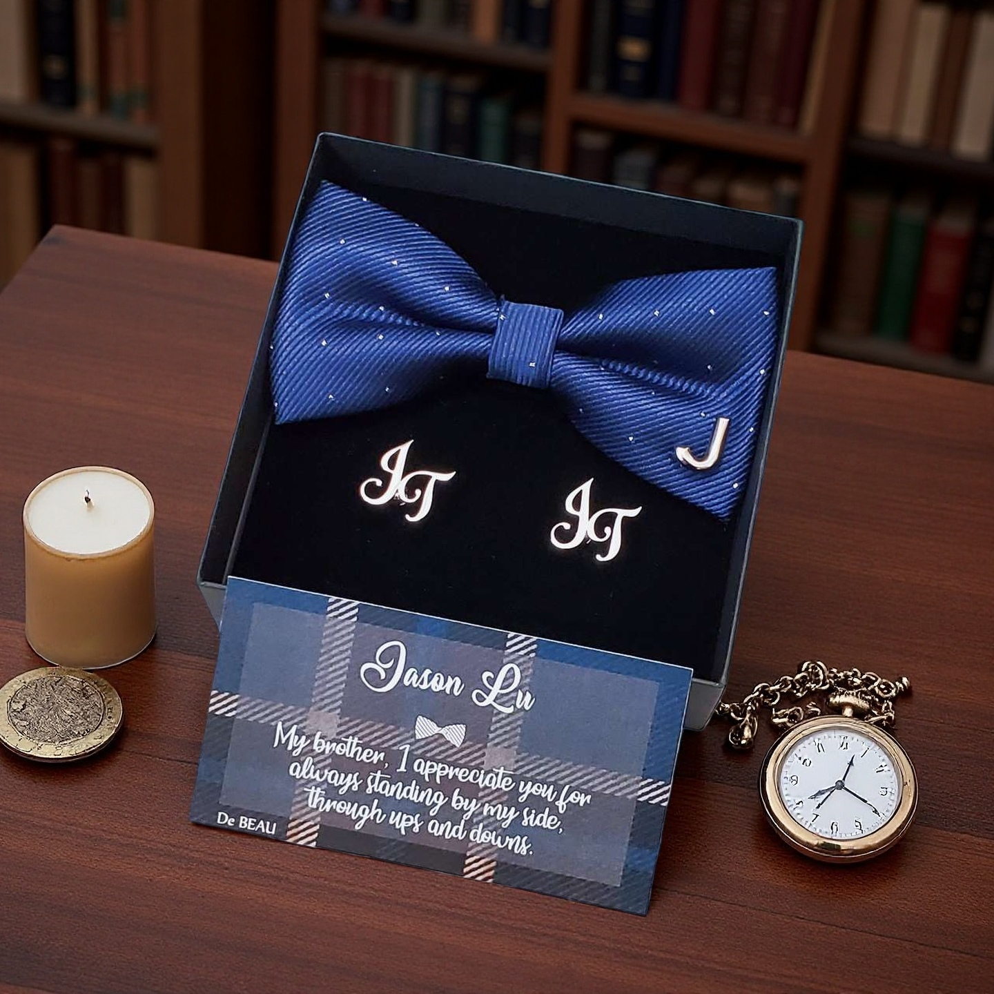 兄弟禮盒B (3D啞銀字母煲呔、人名定製袖口鈕)