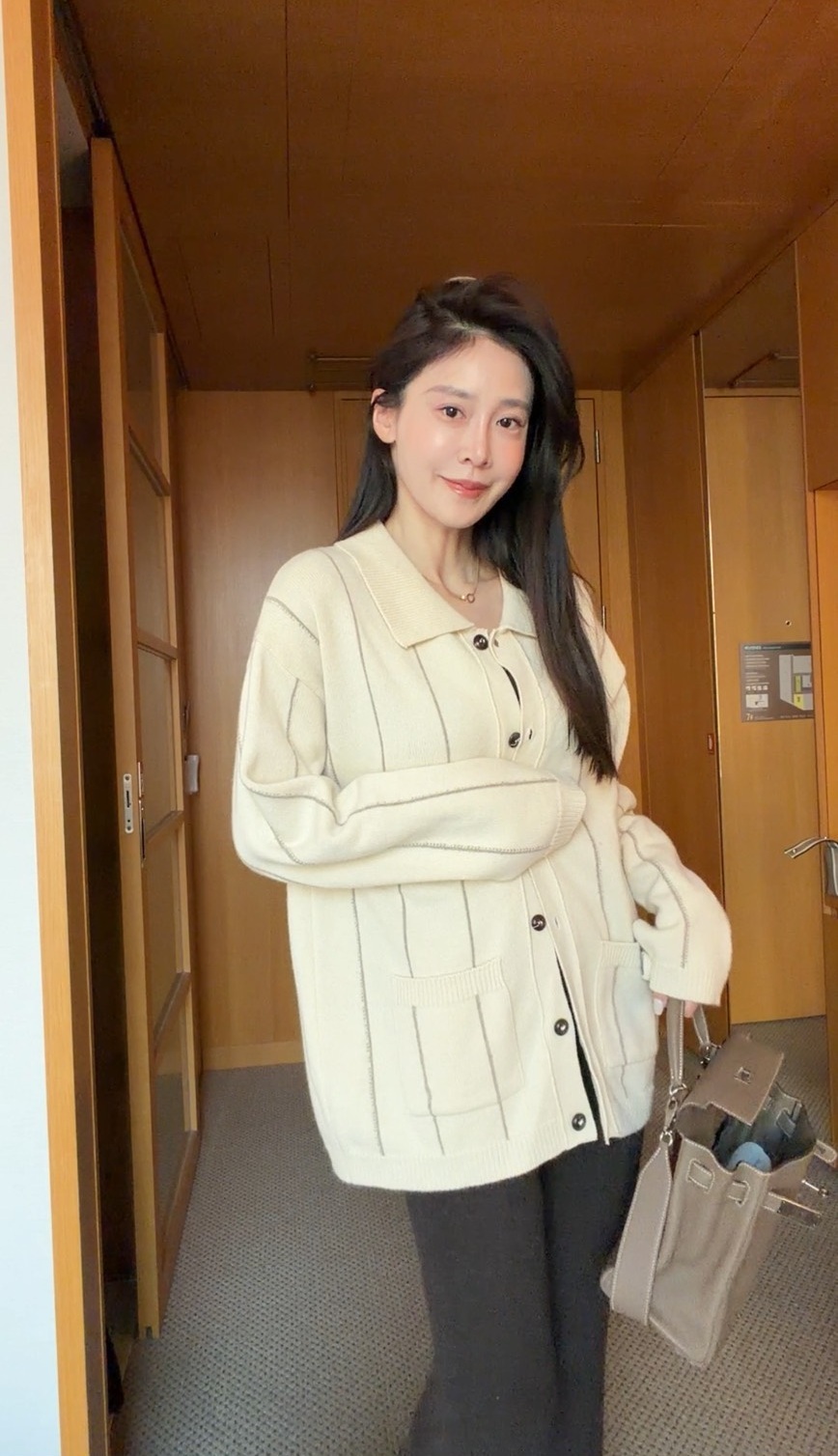 ｜韓國｜直條紋排扣針織毛衣