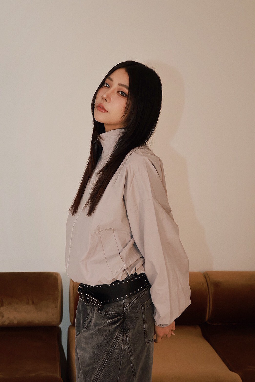 短版 下擺鬆緊 尼龍 #外套