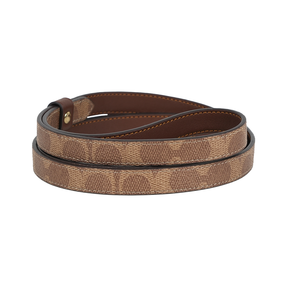 【COACH】塗層帆布及皮革小型寵物牽繩(棕褐色/棕色)