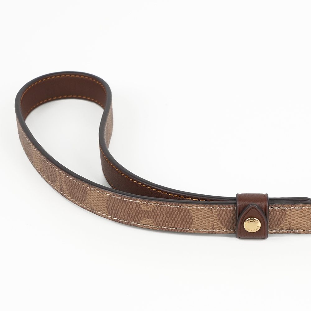 【COACH】塗層帆布及皮革小型寵物牽繩(棕褐色/棕色)