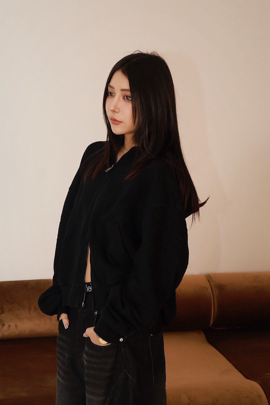 水洗 圓弧剪裁 蝙蝠袖 雙拉鍊 棉質 #外套