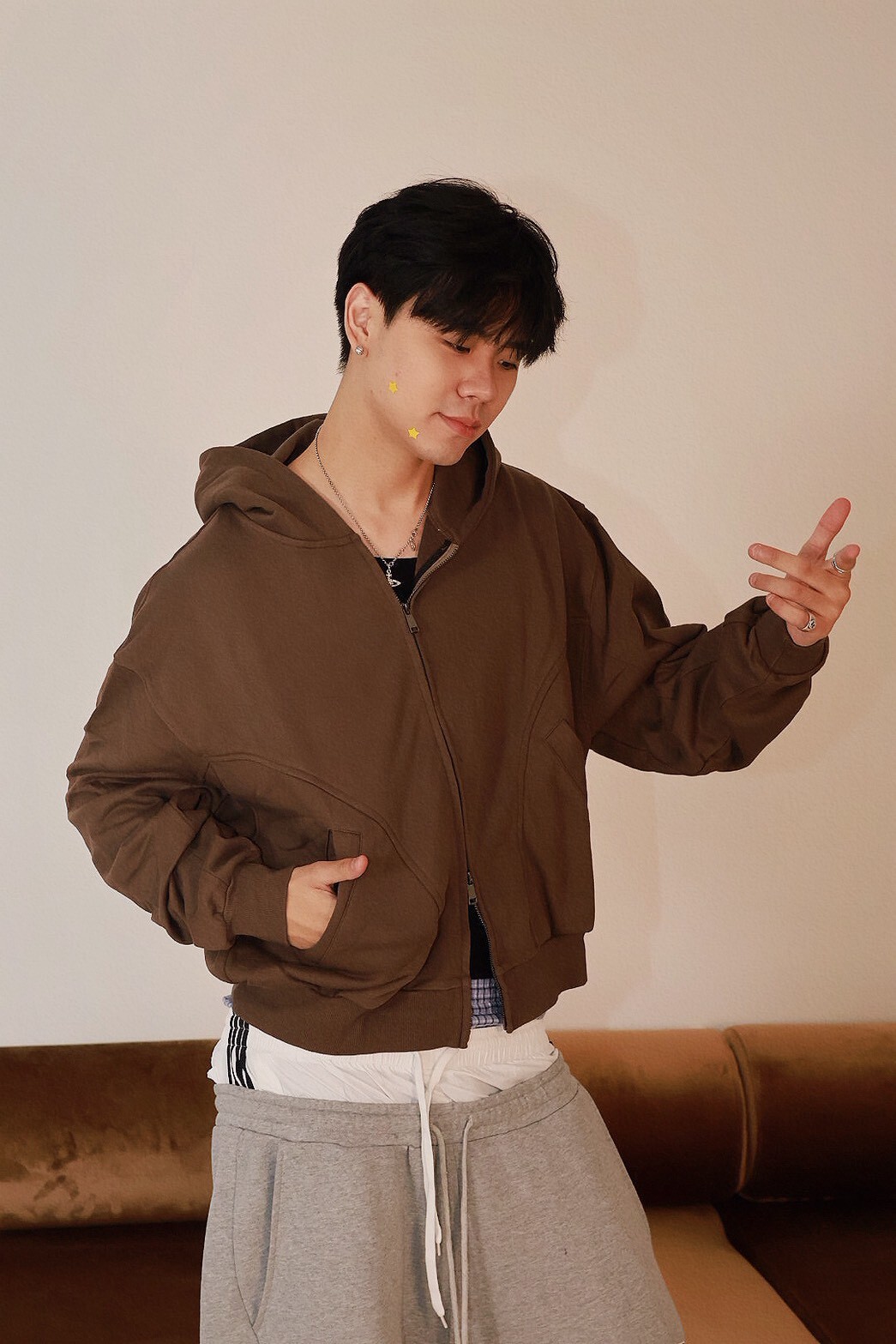 水洗 圓弧剪裁 蝙蝠袖 雙拉鍊 棉質 #外套