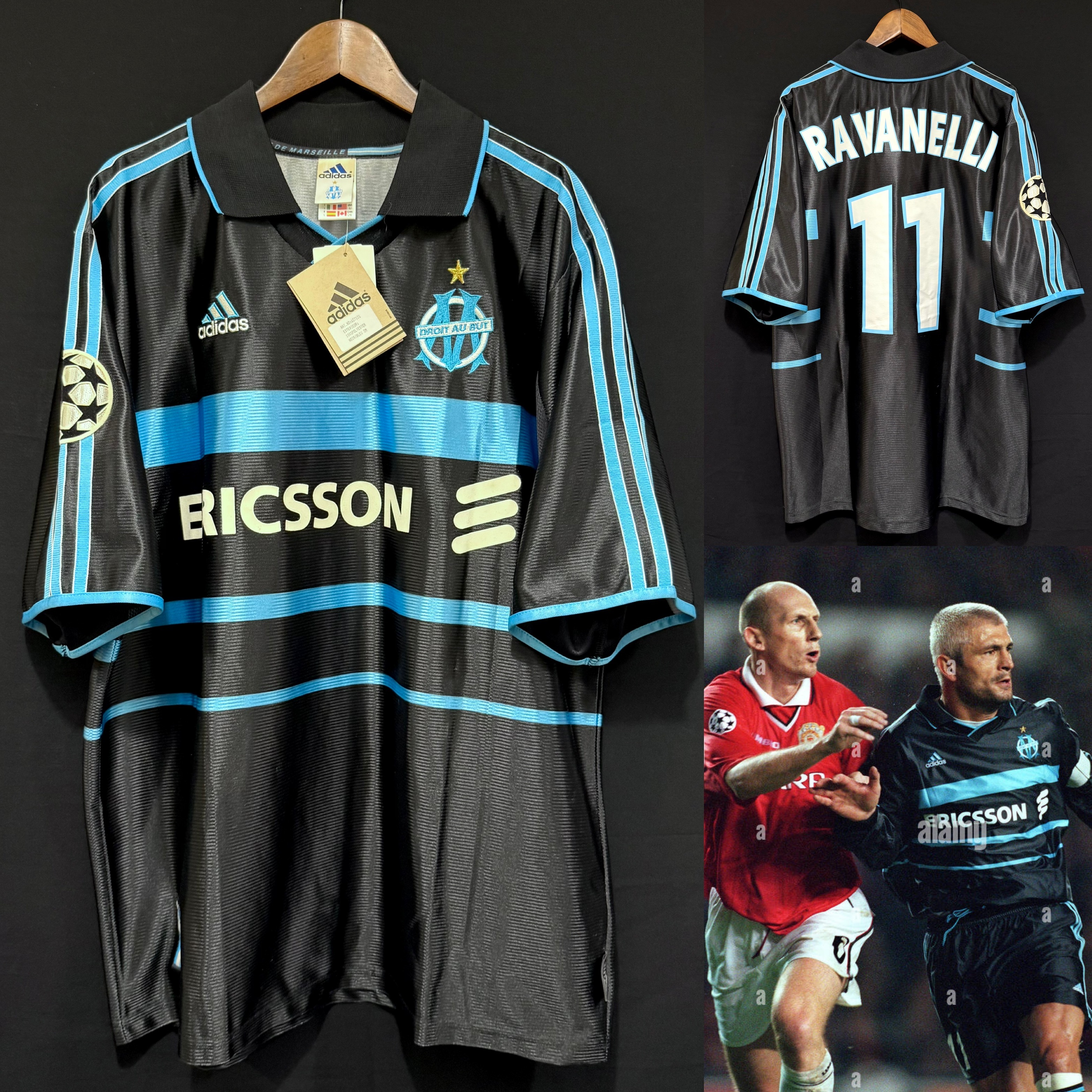 (BNWT) Olympique de Marseille 1999-2000 Adidas Third Shirt #11 RAVANELLI