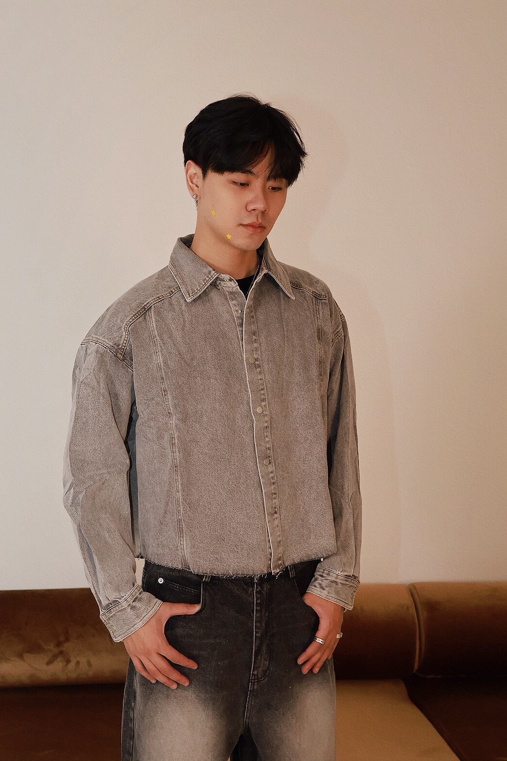 不修邊 釦子設計 落肩 #牛仔外套