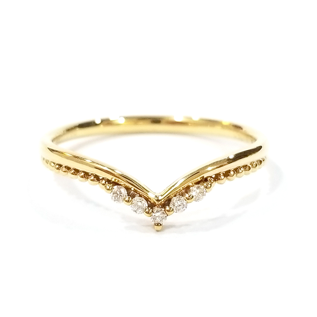 18K黃金天然鑽石珠邊V形戒指